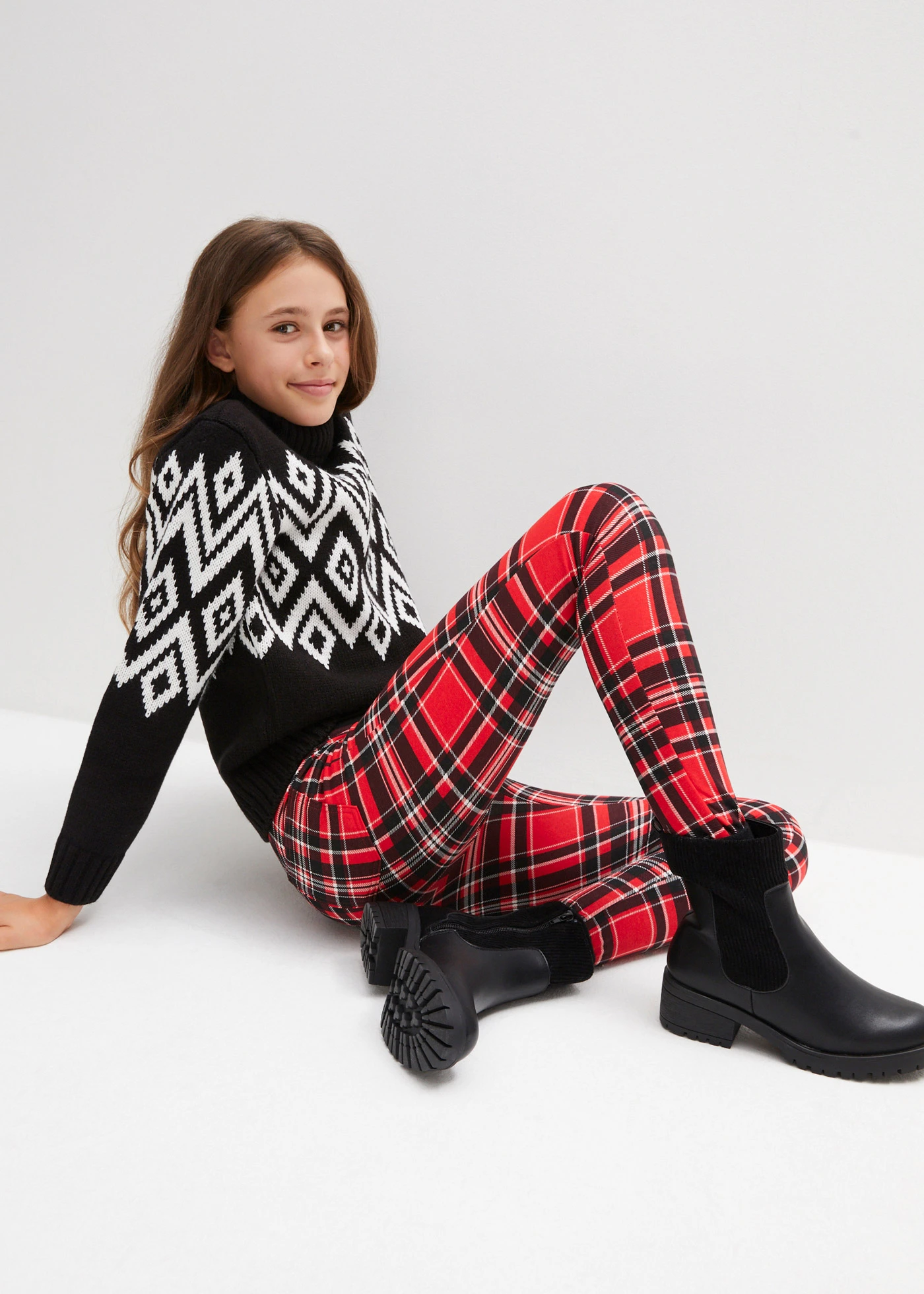 Kostkované termo legíny, pro dívky • javorově červená-jahodová kostkované • bonprix obchod