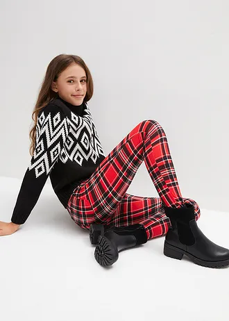 Kostkované termo legíny, pro dívky • javorově červená-jahodová kostkované • bonprix obchod