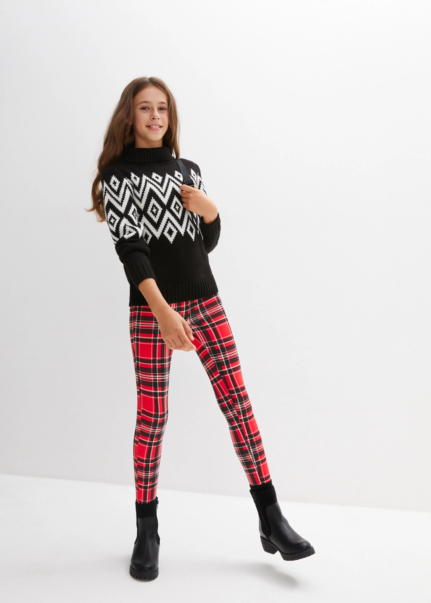 Kostkované termo legíny, pro dívky • javorově červená-jahodová kostkované • bonprix obchod