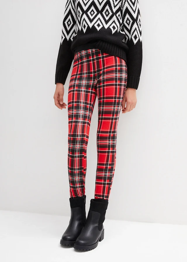 Legging thermo fille à carreaux, Couleur: rouge érable/fraise carreaux