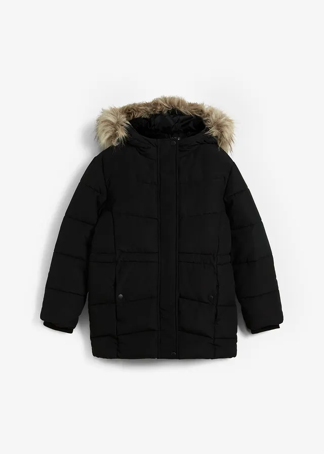 Meisjes winterparka met capuchon, Kleur: zwart
