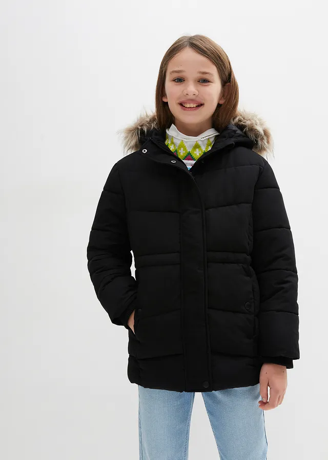 Meisjes winterparka met capuchon, Kleur: zwart