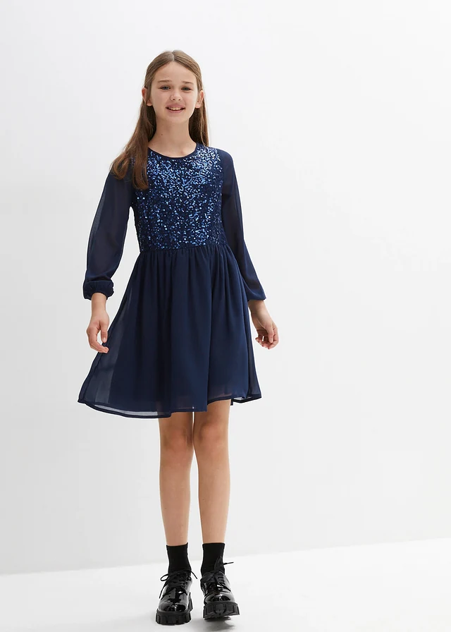 Meisjes jurk van chiffon, Kleur: donkerblauw