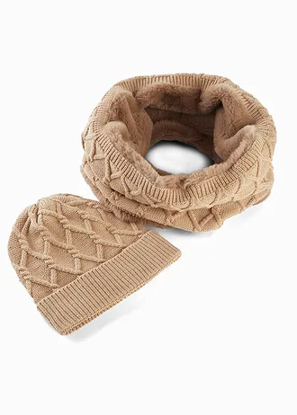 Şal loop şi căciulă (2piese) • maro deschis • magazin bonprix