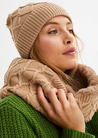 Şal loop şi căciulă (2piese) • maro deschis • magazin bonprix