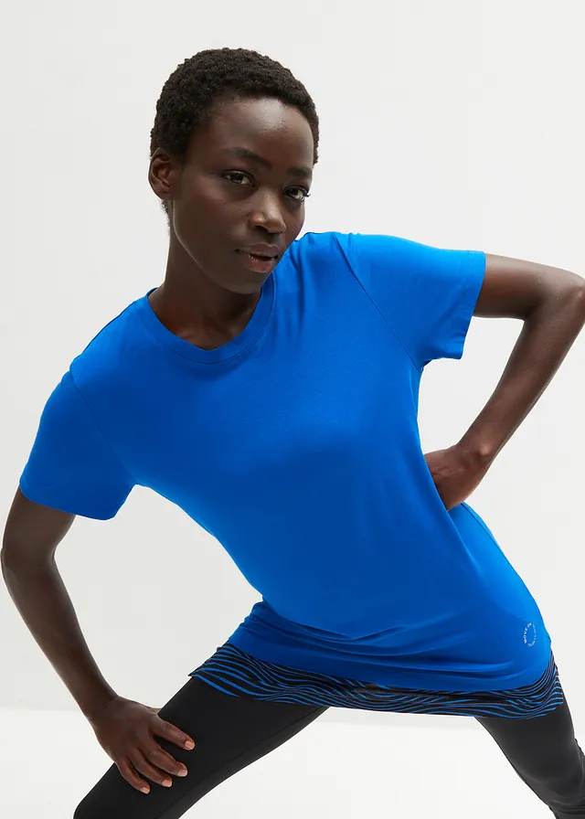 T-shirt de sport long, style 2-en-1, Couleur: bleu azur graphique
