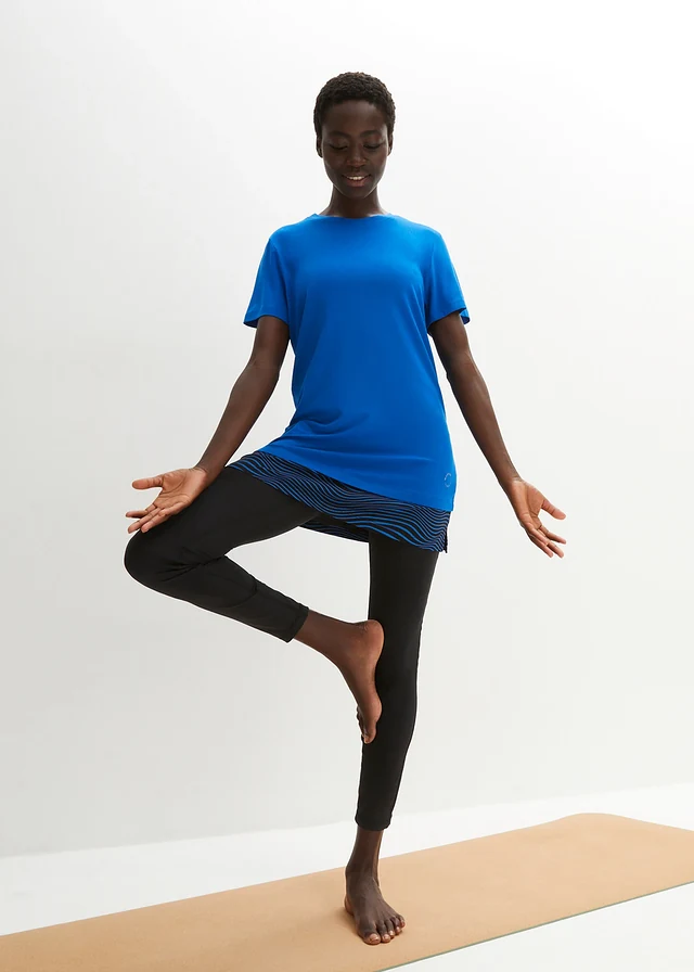 Sport longshirt in layerlook, Kleur: azuurblauw