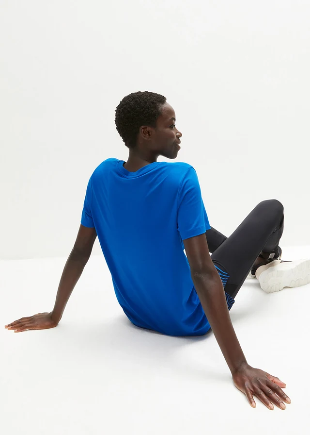 T-shirt de sport long, style 2-en-1, Couleur: bleu azur graphique