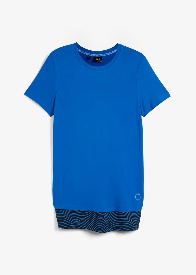 T-shirt de sport long, style 2-en-1, Couleur: bleu azur graphique