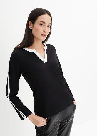 Longsleeve met split • zwart-wit met print • bonprix online shop