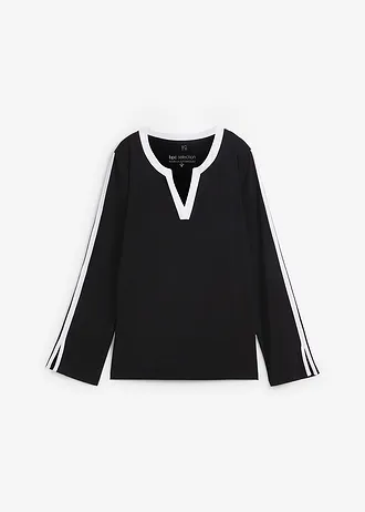 Longsleeve met split, Kleur: zwart-wit met print