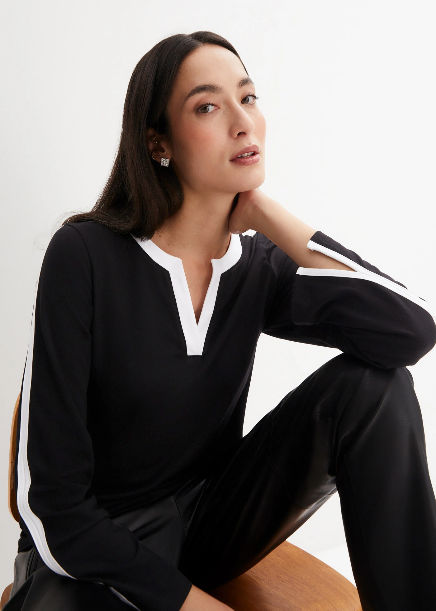 Longsleeve met split • zwart-wit met print • bonprix online shop