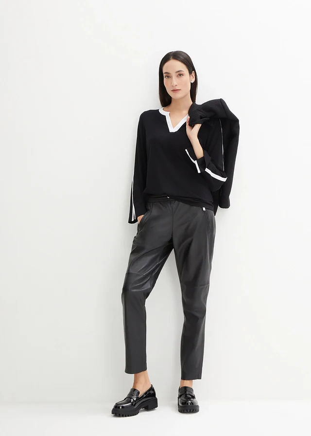 Bluză cu mâneci lungi cu șliț • negru/alb • magazin bonprix