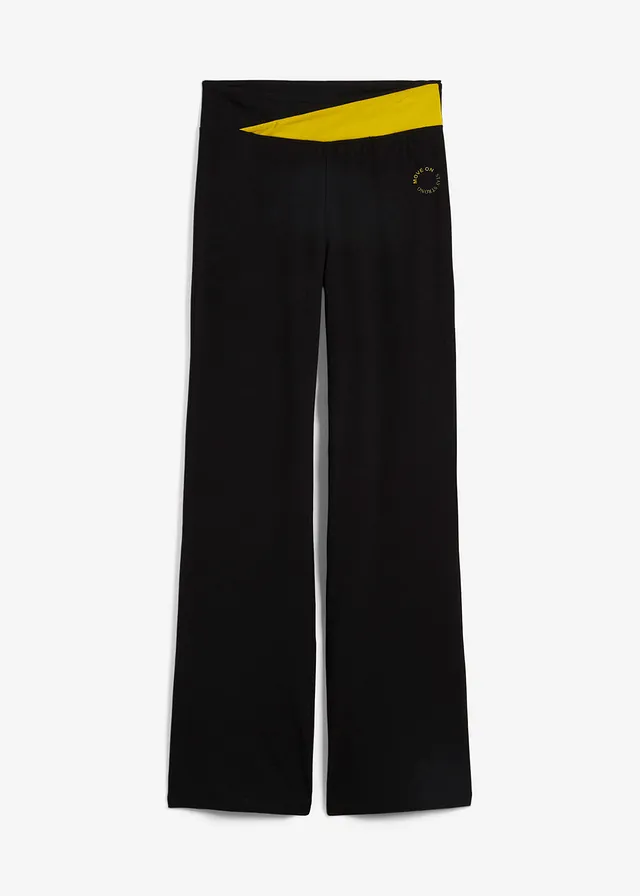 Sportovní bavlněné kalhoty se strečem, Bootcut, barva: černo-citrónově žlutá