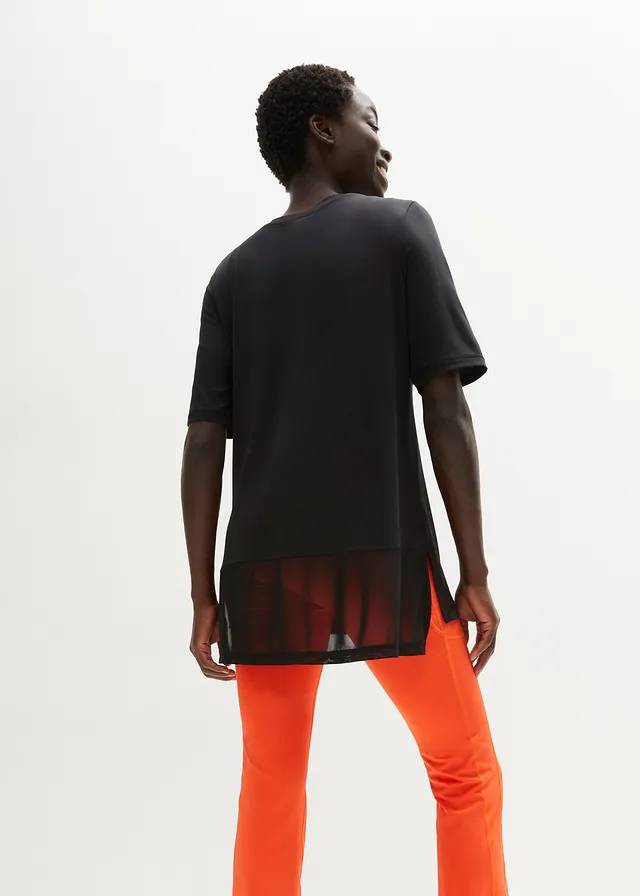 T-shirt de sport long avec mesh, séchage rapide, Couleur: noir