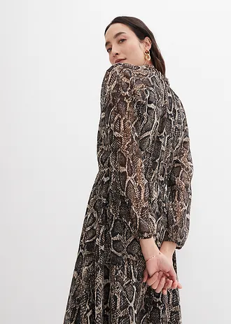 Chiffon maxi jurk met cut-outs • zwart slangenprint • bonprix online shop