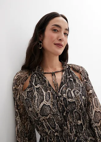 Chiffon maxi jurk met cut-outs • zwart slangenprint • bonprix online shop