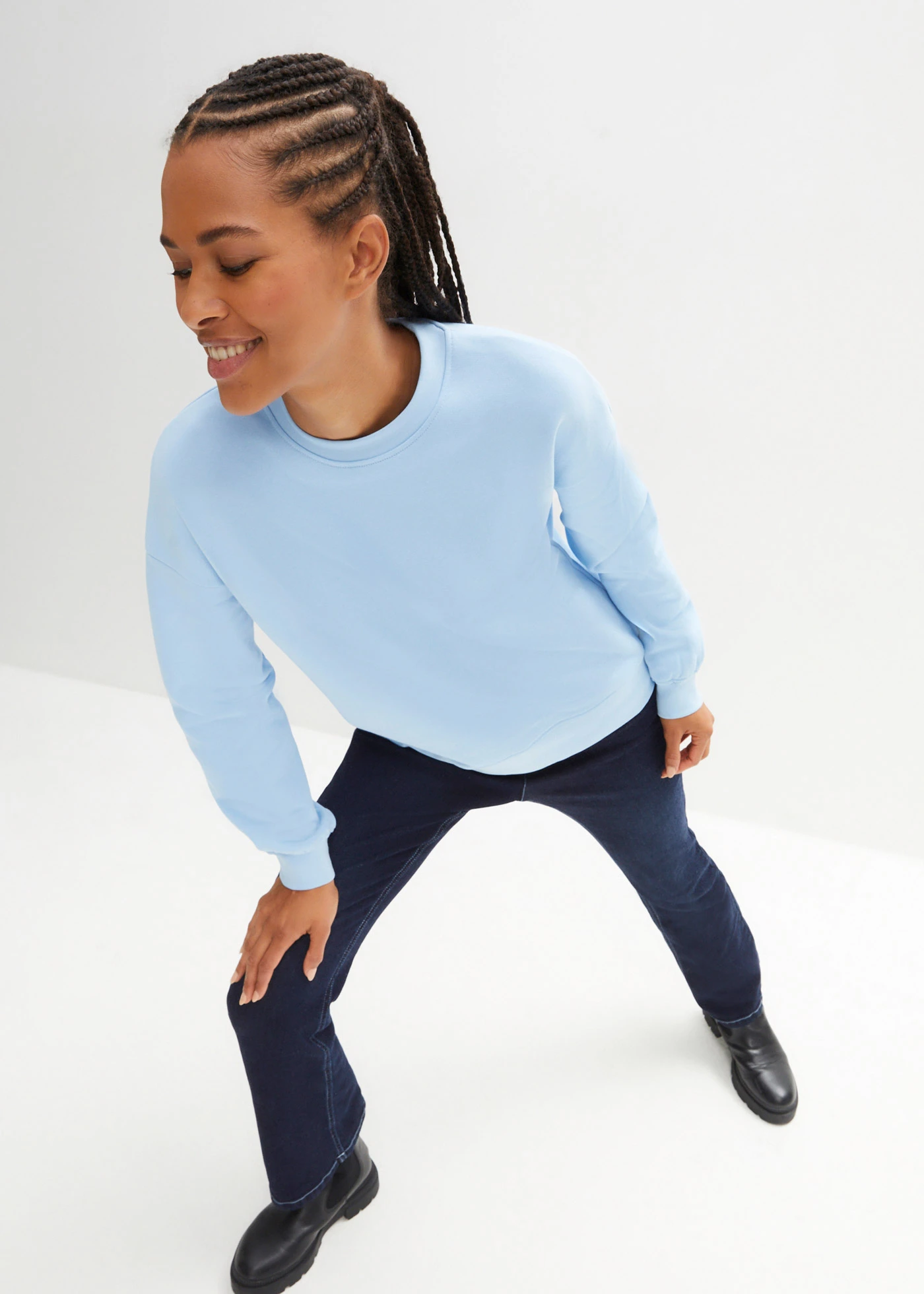 Bluză casual oversize din bumbac 100% • bleu • magazin bonprix