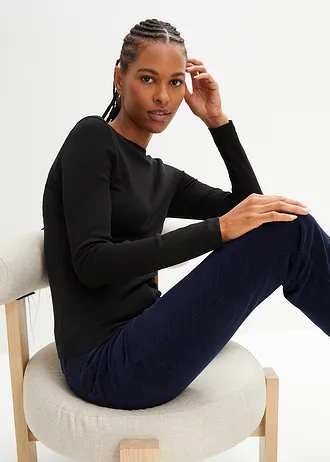 Bluză cu mâneci lungi din bumbac organic 100% • negru • magazin bonprix