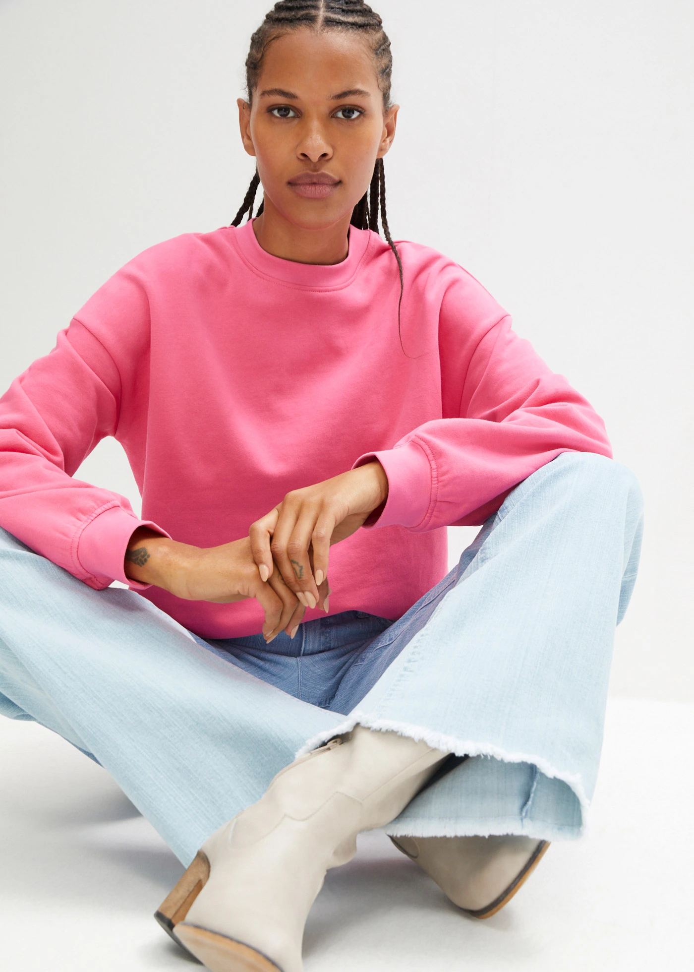 Wide Leg farmer, High Waist • jégkék denim, használt hatású • bonprix áruház