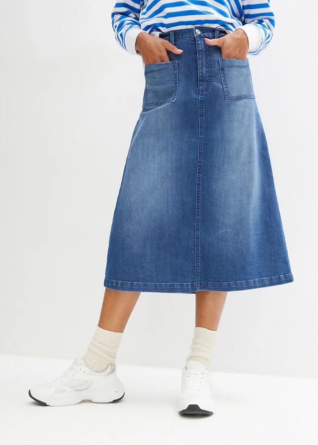 Jupe midi en jean extensible • bleu denim - used • product-page.page-title-suffix
