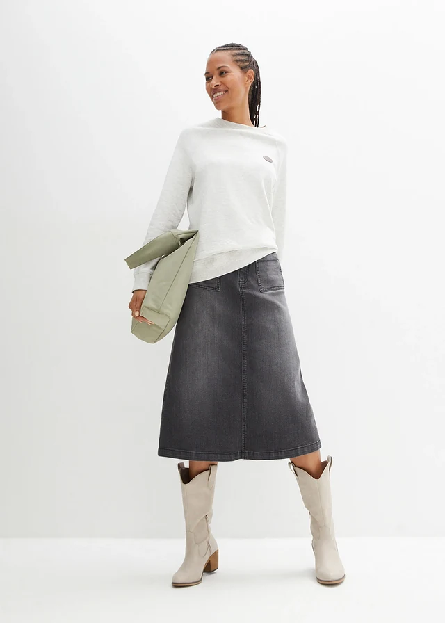 Jupe midi en jean extensible • noir denim used • product-page.page-title-suffix