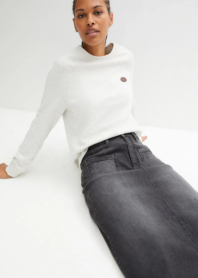 Jupe midi en jean extensible • noir denim used • product-page.page-title-suffix
