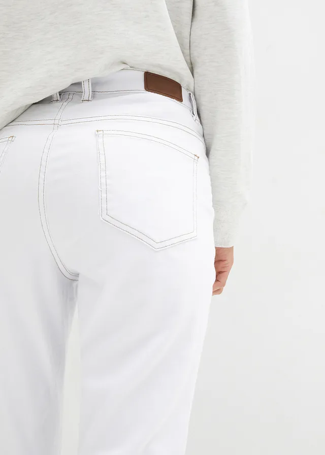 Jeansy ze stretchem, mid waist, prosta nogawka • biały diagonal • sklep bonprix