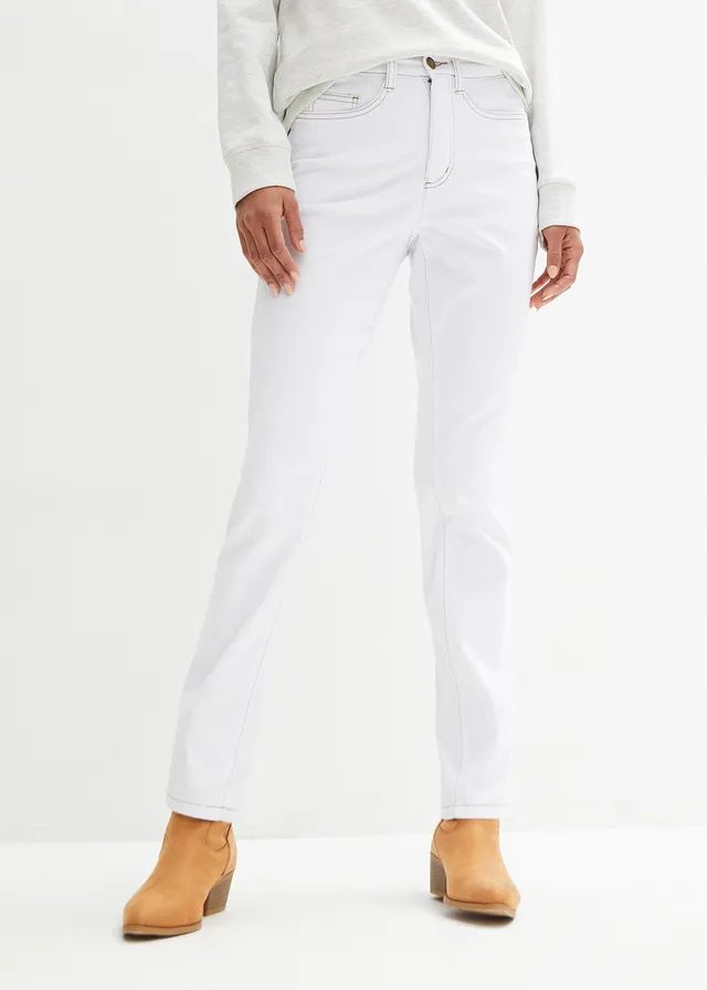 Jean droit taille mi-haute, extensible, Couleur: blanc twill