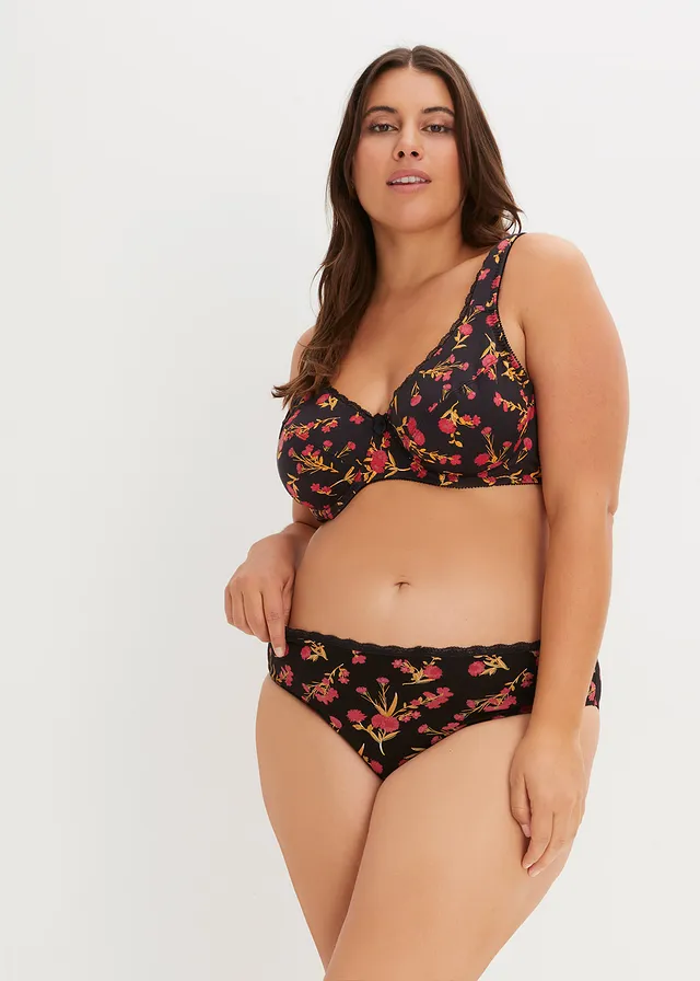 Beugel bh van biologisch katoen (set van 3), Kleur: zwart gebloemd+granaatrood+zwart