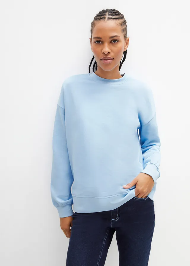 Oversized sweater van puur katoen, Kleur: lichtblauw