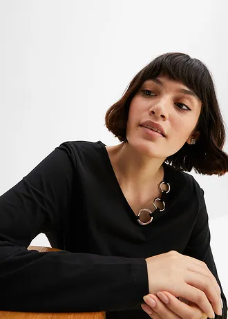 Triko s dlouhým rukávem a kroužky • černá • bonprix obchod