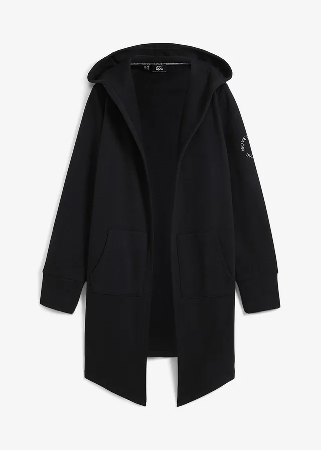 Jachetă casual lungă din material cu bumbac • negru • magazin bonprix