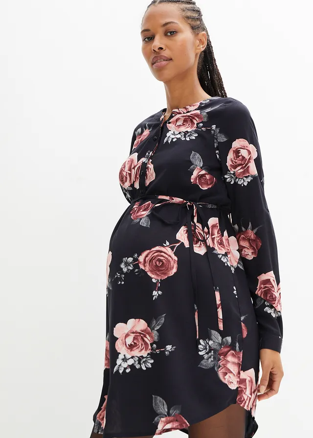 Robe-blouse de grossesse et d'allaitement en viscose fluide • noir à fleurs • product-page.page-title-suffix