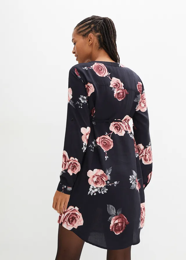 Robe-blouse de grossesse et d'allaitement en viscose fluide, Couleur: noir à fleurs