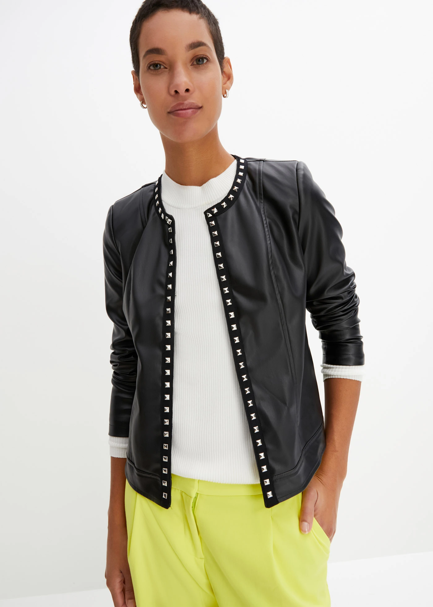 Imitatieleren blazer met studs • zwart • bonprix online shop