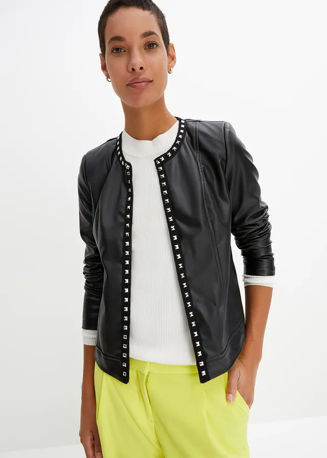 Imitatieleren blazer met studs • zwart • product-page.page-title-suffix