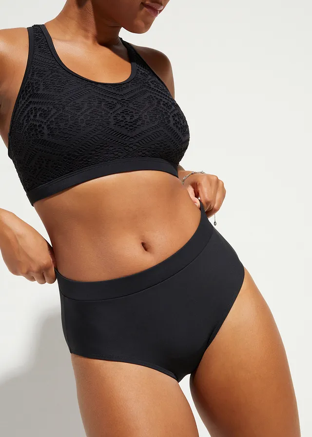 High waist bikinibroekje, licht corrigerend, Kleur: zwart