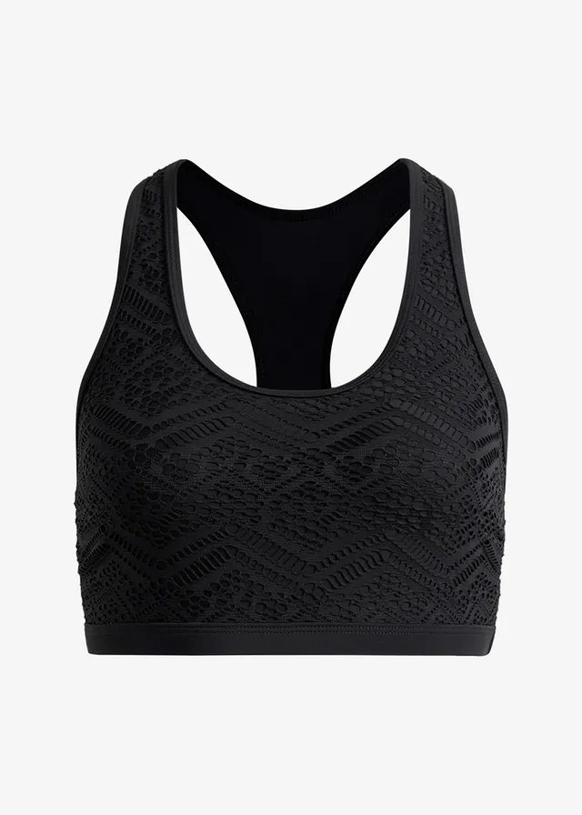 Bralette bikinitop van kant, Kleur: zwart