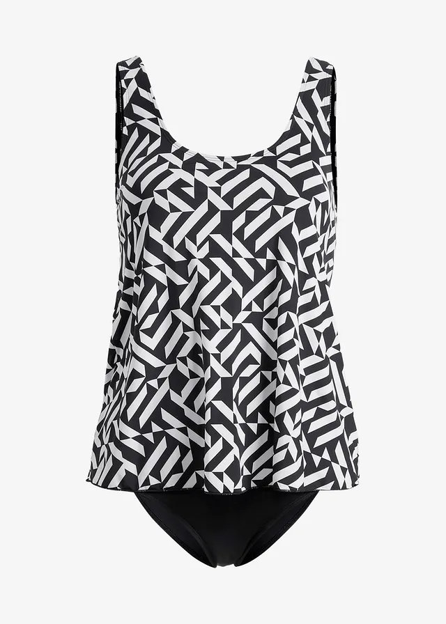 Costum de baie cu model tip tankini • negru/alb • magazin bonprix