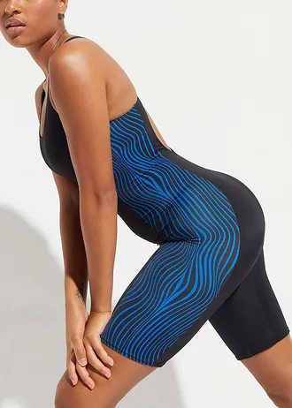 Costum baie cu crac lung, uscare rapidă • negru-albastru grafic • magazin bonprix