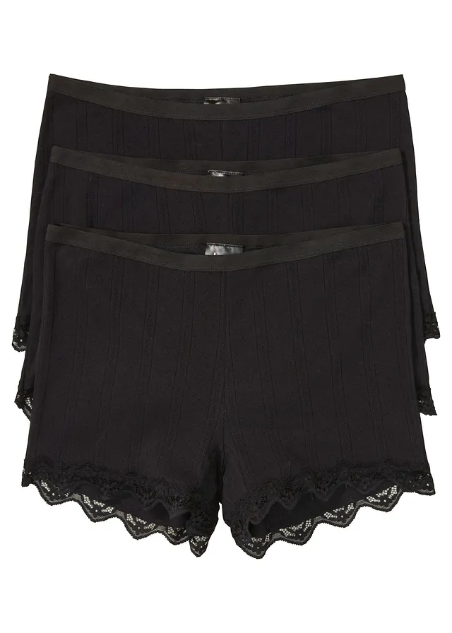 Dames boxer (set van 3) met kant, Kleur: zwart