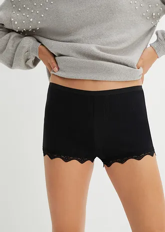 Boxeri damă din bumbac subțire cu dantelă (3 buc.) • negru • magazin bonprix