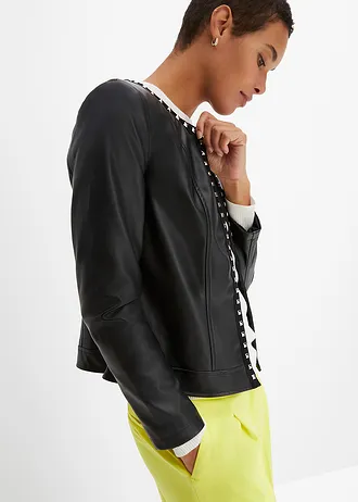 Sacou din imitație de piele cu capse • negru • magazin bonprix