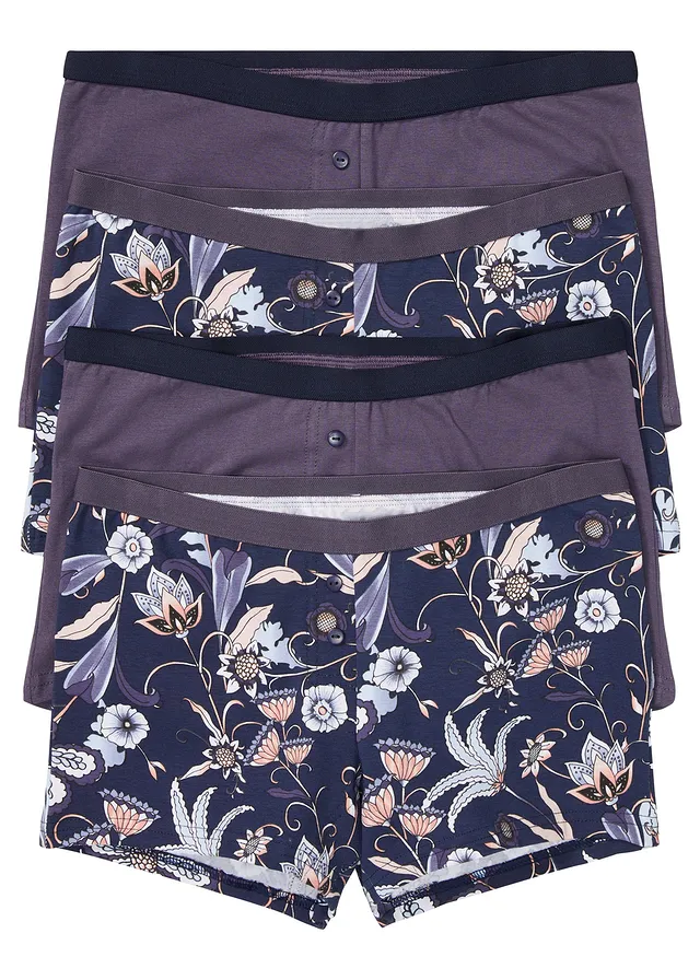 Chilot boxer de damă cu bumbac organic (set/4 buc.) • bleumarin floral + albastru-afină • magazin bonprix