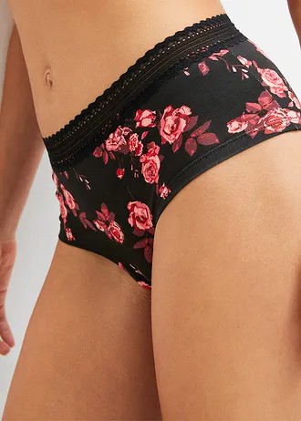 Maxi hipster met biologisch katoen (set van 4) • zwart-briljantrood gebloemd • bonprix online shop