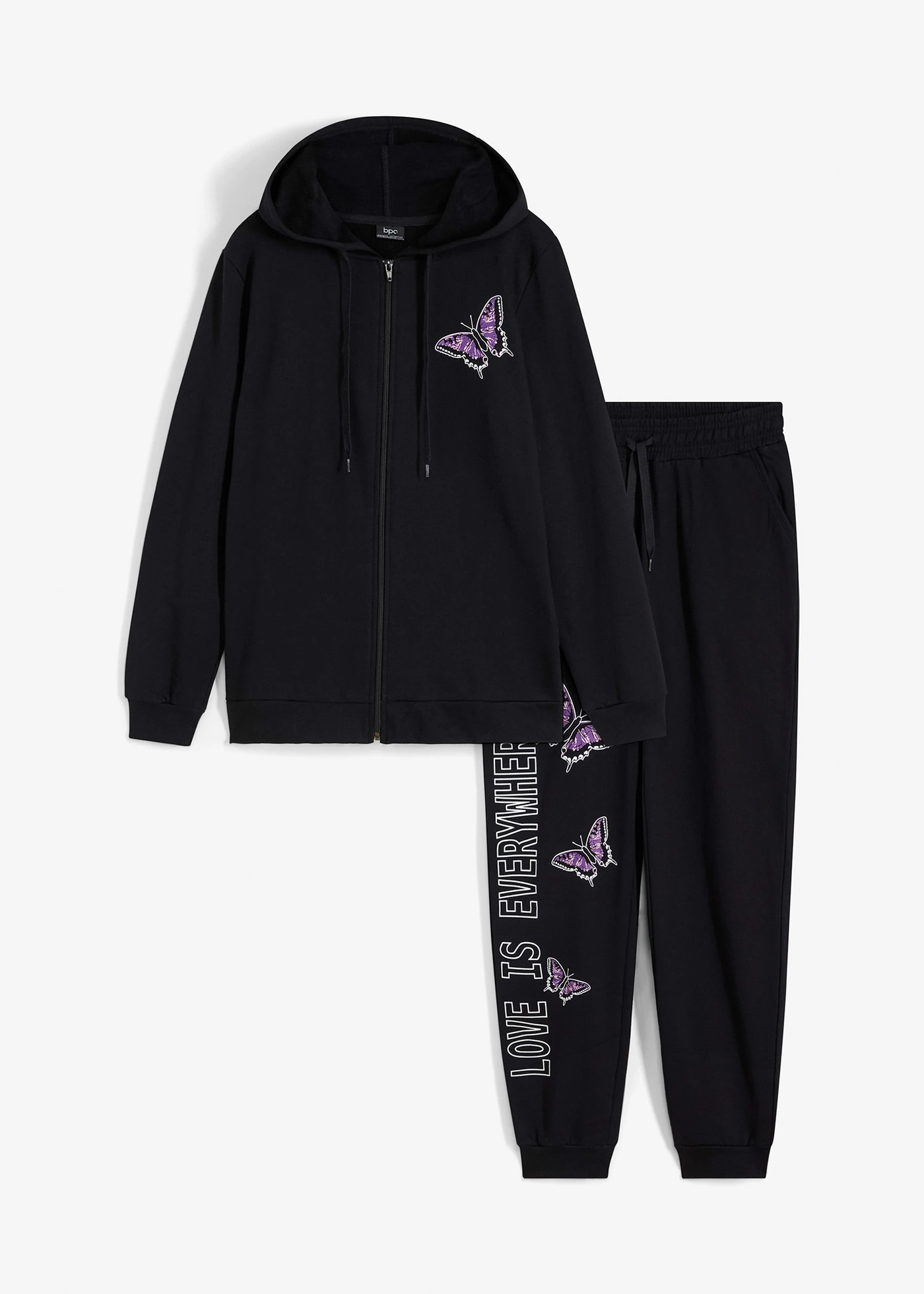 Huispak van sweatstof met steekzakken • zwart gedessineerd • bonprix online shop