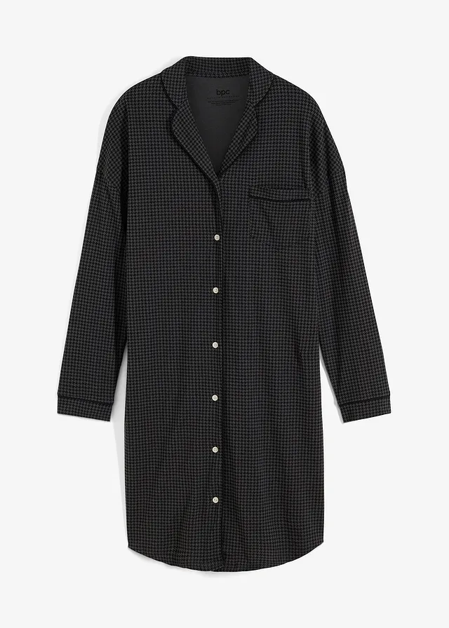 Chemise de nuit oversize 100% coton, Couleur: noir-gris motif
