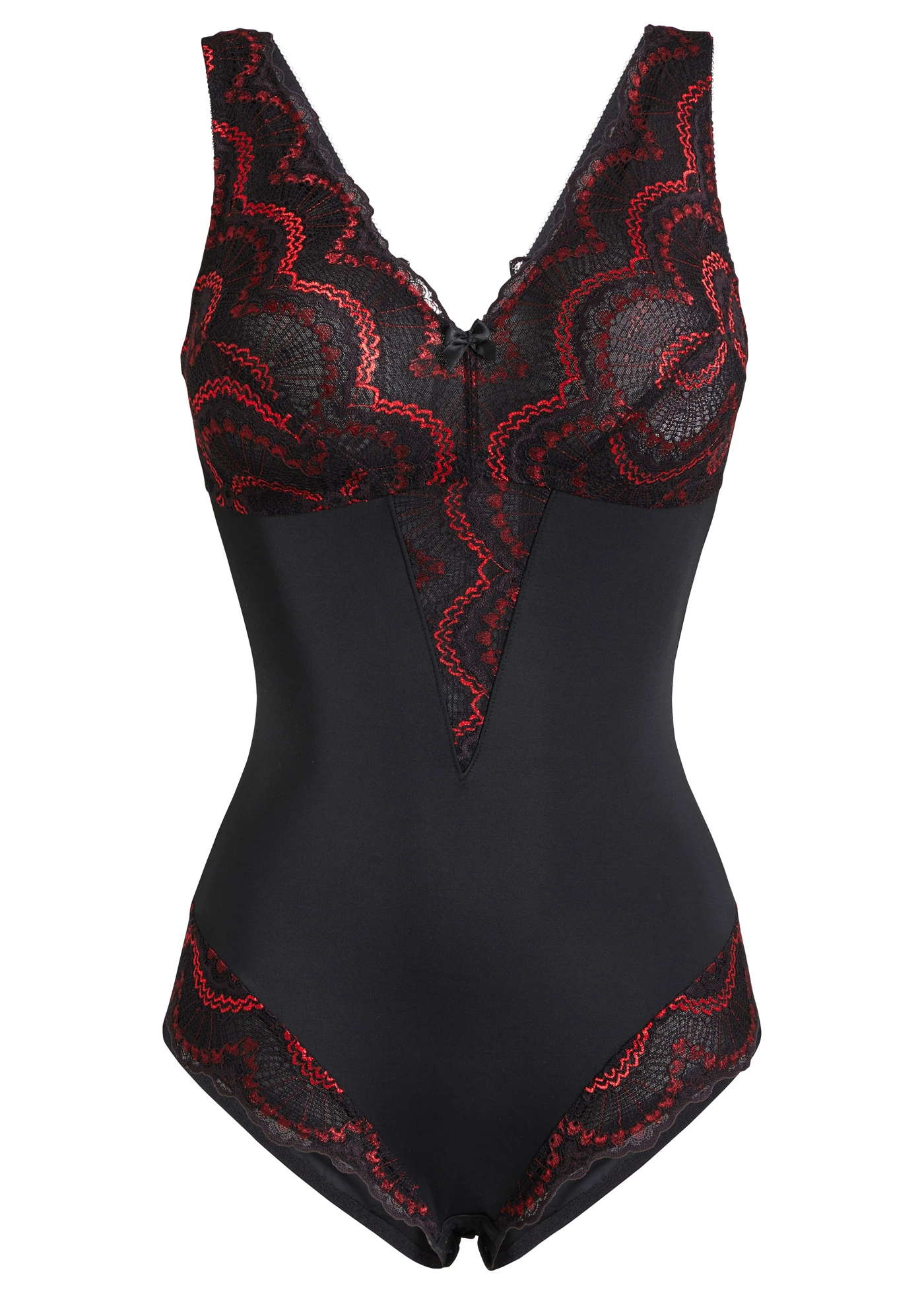 Met kant versierde, corrigerende body, medium corrigerend • zwart-salsarood • bonprix online shop