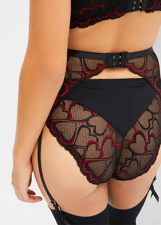 Jarretelgordel met elegant kant, Kleur: zwart-salsarood